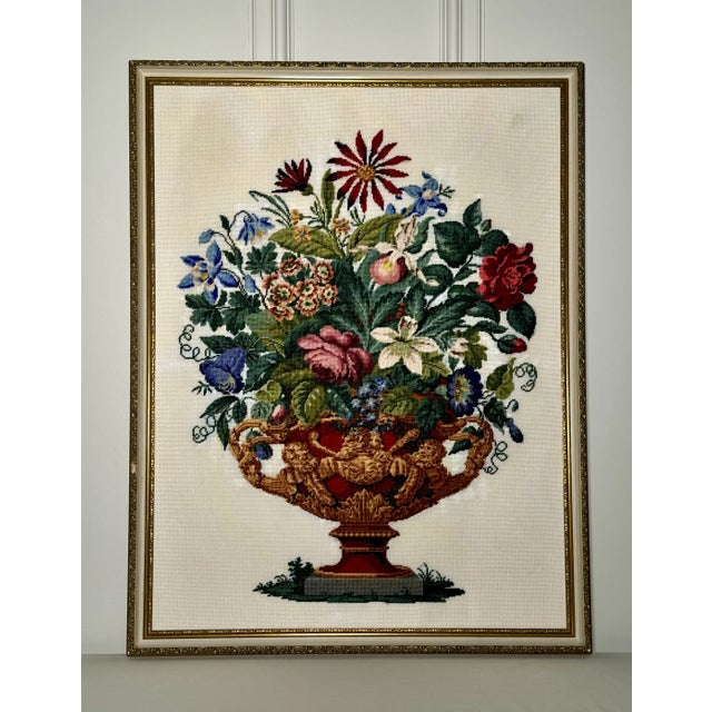 Wood Vintage Monumental French Provincial Floral Textile Art, Multi-Color For Sale - Image 7 of 12