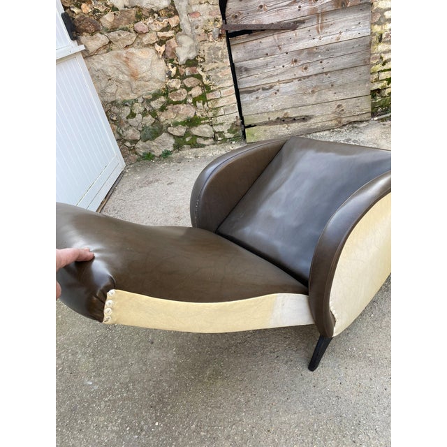 Set of Reclining Lounge Chair with Ottoman in Faux Leather, 1950s For Sale - Image 11 of 16