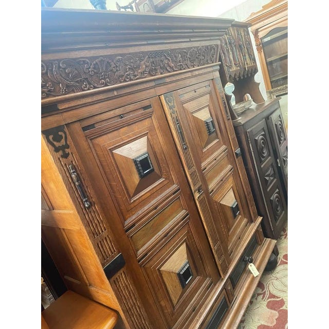 Gothic 1900-1909 Unique Carved Oak 2 Door Cabinet For Sale - Image 3 of 5