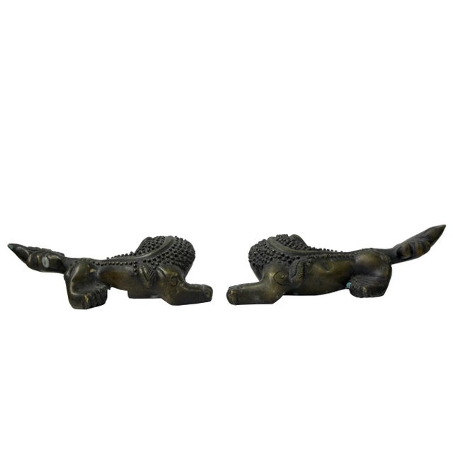 This is a pair of handmade Chinese accent decorative oriental Fengshui Pixiu made of mixed metal in brown bronze color....