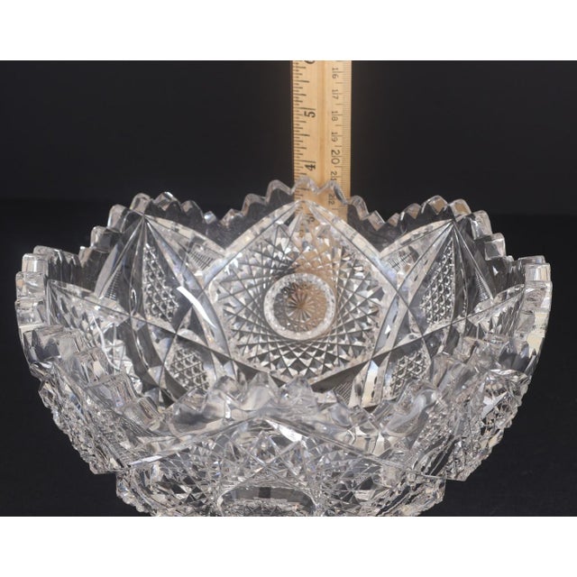 American Brilliant Period Cut Crystal Bowl – 7" – Deep Hobstars & Sawtooth Rim For Sale - Image 10 of 10