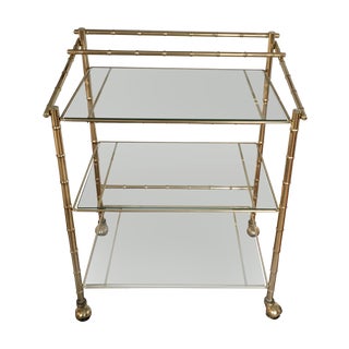 Hollywood Regency Faux Bamboo Brass Bar Cart For Sale