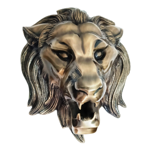 1970s Brass Finish Metal Lion Head Sculptures Wall Mount