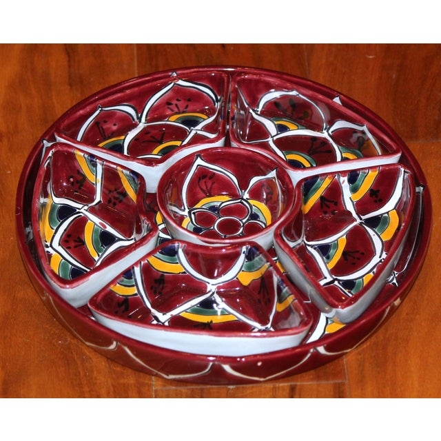 Mexican Hand Painted, Mexican Talavera 7-Piece Appetizer Serving Dish For Sale - Image 4 of 7