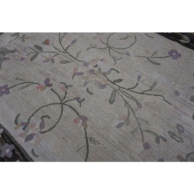 Beige Attractive Beige Background With Delicate Soft Color Flower Pattern Antique American Hooked Rug For Sale - Image 8 of 15