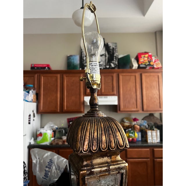 Beautiful 1970s Art Deco/ Hollywood mirror table lamp Bronze-finished metal base with intricate detailing Heavy! Weighs at...