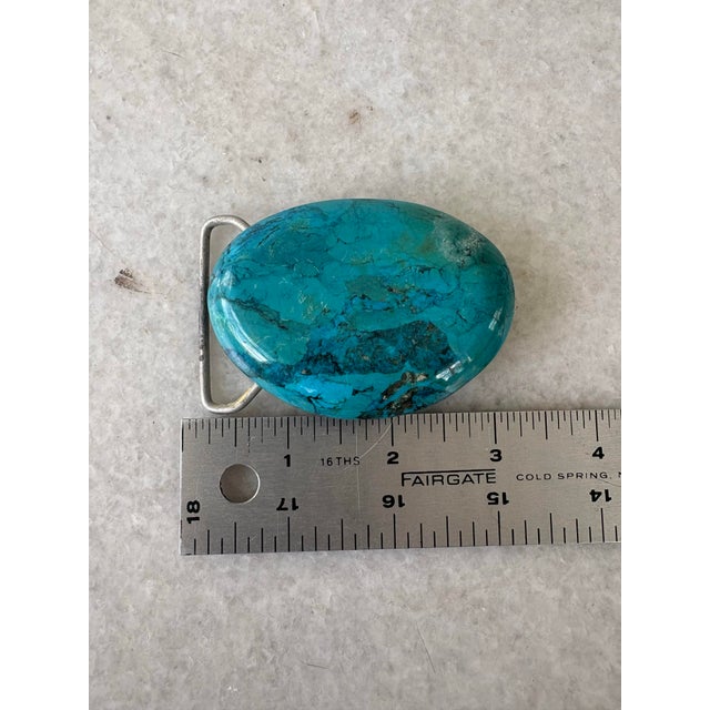 Mid-Century Modern Vintage Solid Turquoise Belt Buckle For Sale - Image 3 of 5