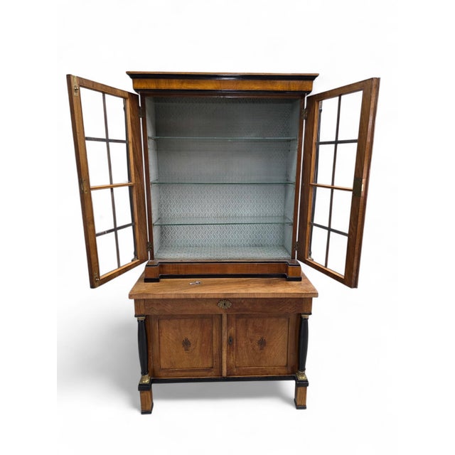 Antique Biedermeier Style Walnut Bookcase Vitrine For Sale In Chicago - Image 6 of 9