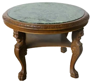 Vintage Coffee Table with Marble Top and Carved Legs