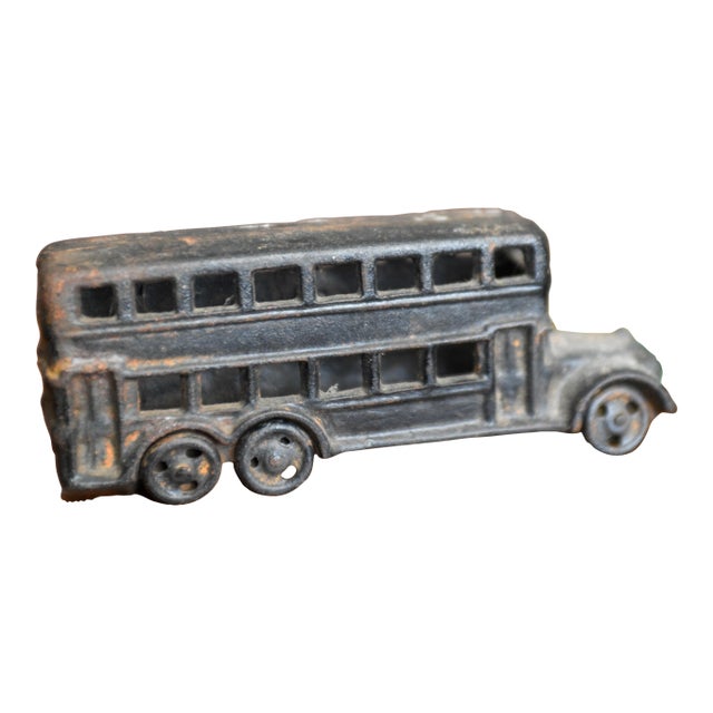 1930s Cast Iron Double Decker Bus Figurine Toy For Sale