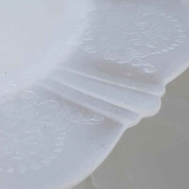 1930s Vintage 1930s Macbeth-Evans American Sweetheart Monax White Opalescent Glass Floral Embossed Dessert Plates, Set of 7 For Sale - Image 5 of 9