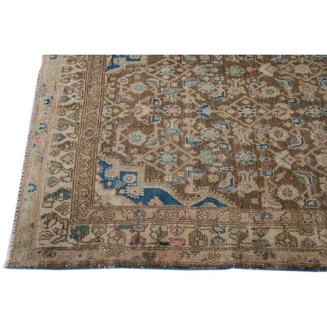 1960s 1960s Vintage Distressed Handmade Brown Medallion Wool Rug For Sale - Image 5 of 7