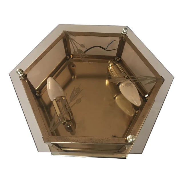 Art Deco Brass Glass Ceiling Lamp, 1960s For Sale