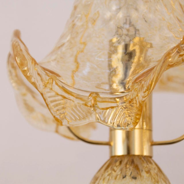 Murano Glass Table Lamps in Amber Color with Golden Elements, Italy, 1990s, Set of 2 For Sale - Image 6 of 10