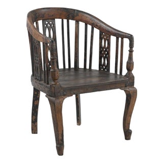 Vintage Anglo-Indian Teakwood Armchair For Sale