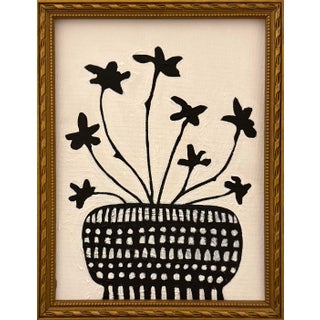 Original Contemporary Black and White Framed Floral Painting For Sale