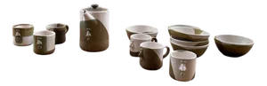 Anthropomorphic Ceramic Teapot with Cups and Bowl Set, 1980s, Set of 13