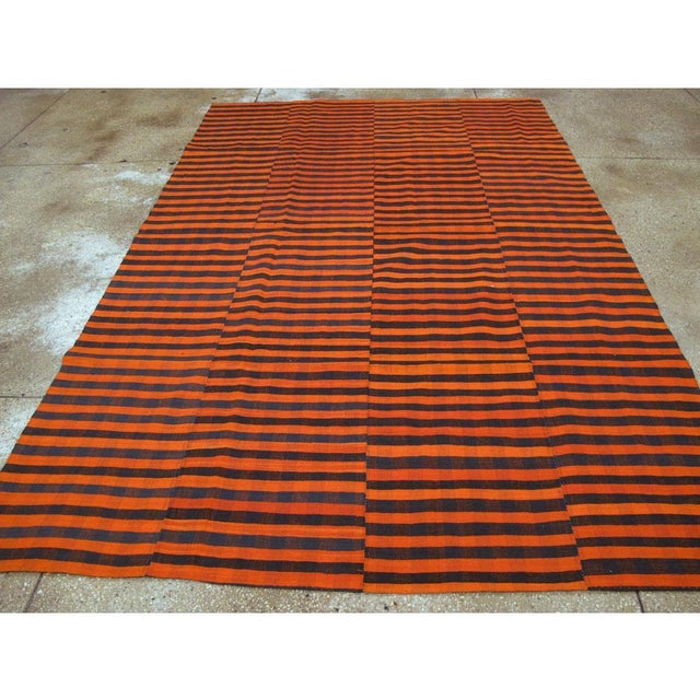 Mid 20th Century Galerie Shabab Collection Mid-20th Century Orange and Black Turkish Flat-Weave Kilim Room Size Accent Rug For Sale - Image 5 of 10