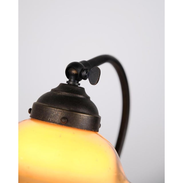 Vintage Desk Lamp in Wrought Iron with Yellow Frosted Glass Shade, 1930s For Sale - Image 9 of 11
