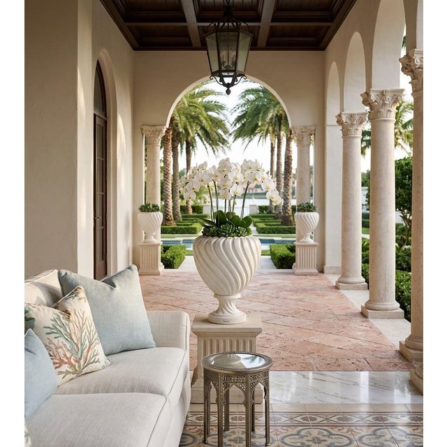 White Vintage Italian Hand-Painted Swirl Ceramic Pedestal Vase For Sale - Image 8 of 12