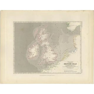 Antique Tidal Chart of the British Seas by Johnston, 1850s For Sale