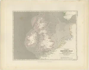 Antique Tidal Chart of the British Seas by Johnston, 1850s