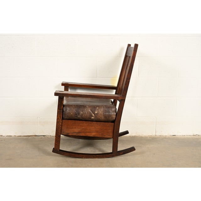 Gustav Stickley Antique Mission Oak Arts & Crafts Rocking Chair, Circa 1910 For Sale - Image 11 of 14