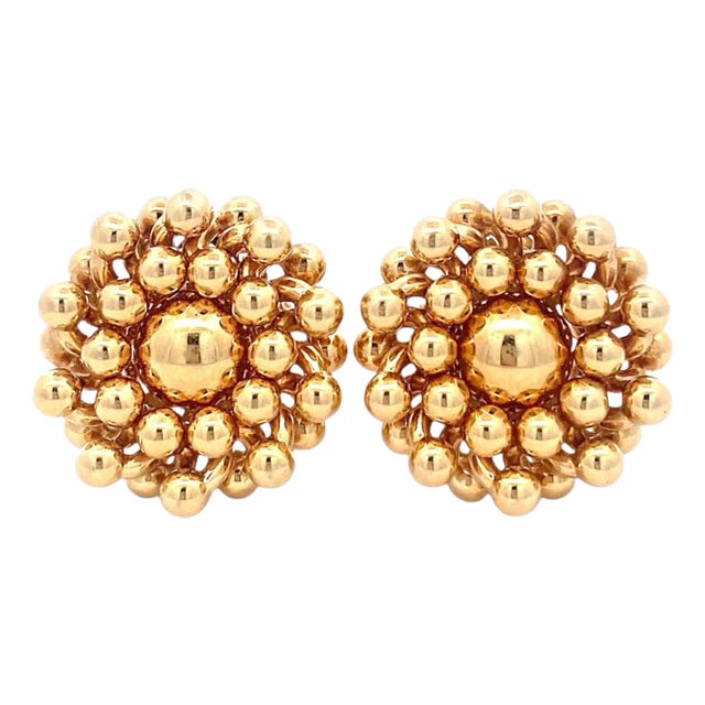 1990s Vintage Chiampesan 18k Yellow Gold Beaded Earrings - Set of 2 For Sale