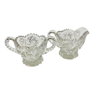 Late 1800s Antique Boho Chic Hollywood Regency American Brilliant Cut Creamer & Sugar - A Pair For Sale