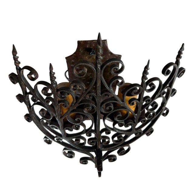 Rare Pair of Antique Wrought Iron Wall Sconces Curca 1920’s For Sale - Image 4 of 5