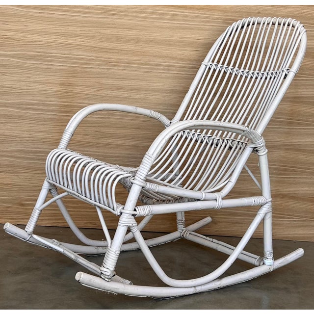 Midcentury White Bamboo Rocking Chairs in the Style of Franco Albini, Italy For Sale - Image 4 of 18