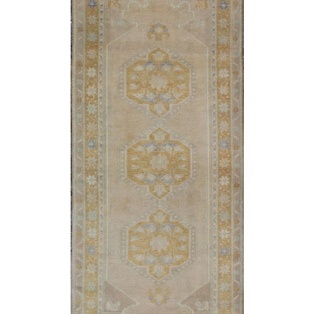 Vintage Turkish Oushak Runner With Floral Medallions For Sale - Image 4 of 8