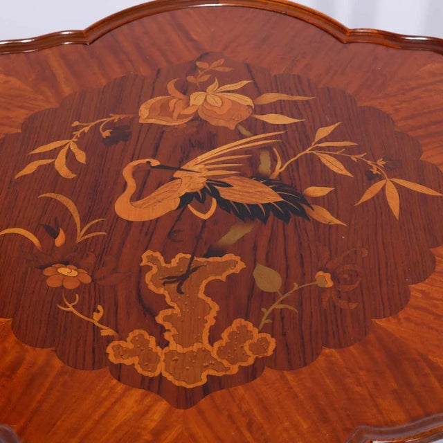 Early 20th Century Heron Satinwood Marquetry Scalloped Triple Pedestal Side Tables - a Pair For Sale - Image 9 of 13
