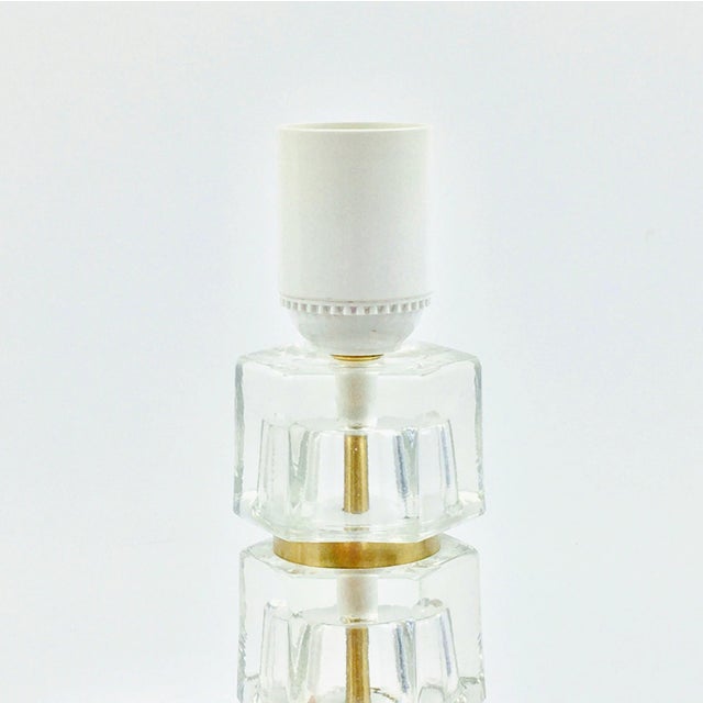 Metal Scandinavian Glass & Brass Bedside/Table Lamp Attributed to Carl Fagerlund for Orrefors, Sweden, 1960s For Sale - Image 7 of 9