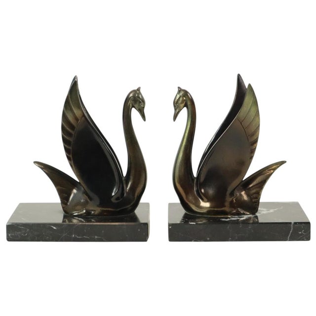 French Art Deco Swan Bookends, 1930s, Set of 2 For Sale - Image 3 of 18