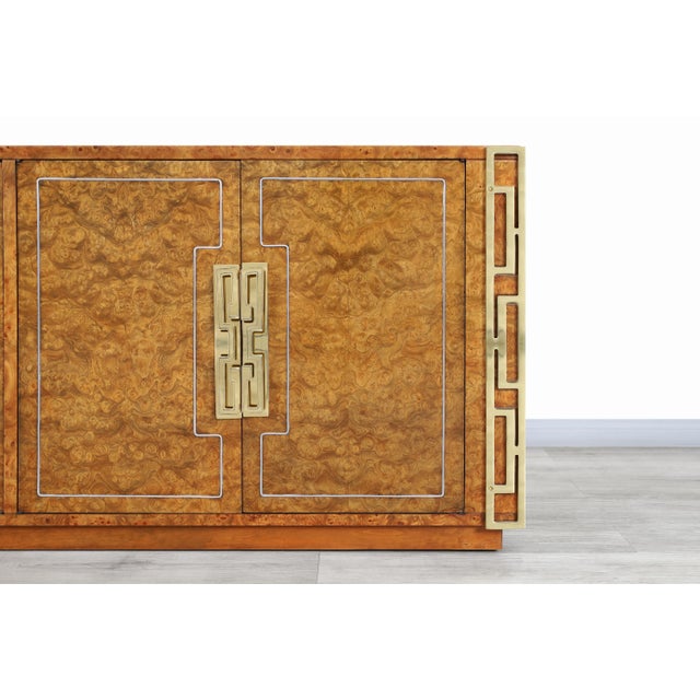 Brass Vintage Burl Wood and Brass Credenza by Mastercraft For Sale - Image 8 of 13
