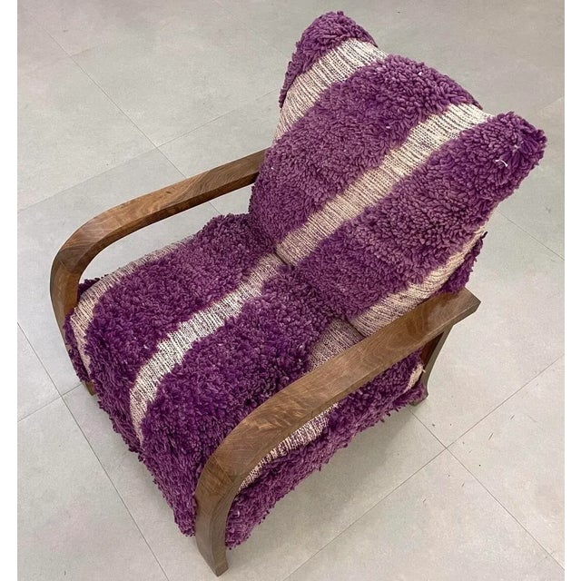 Purple Handcrafted Moroccan Armchair - Purple Wool Rug Upholstery. For Sale - Image 8 of 11