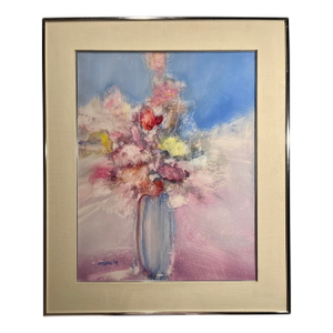 1984 Original Acrylic on Paper Painting by James VerDoorn "Vase of Flowers #7" Signed
