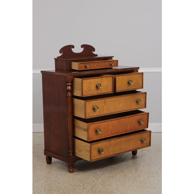1980s Tiger Maple Front Sheraton Mahogany Dresser W. Jewelry Box For Sale - Image 5 of 14