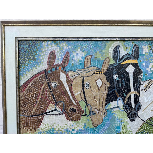1950s Rare Tracy S Brown 1958 Mid Century Mosaic Ceramic Tile Horses Wall Art Panel Framed For Sale - Image 5 of 12