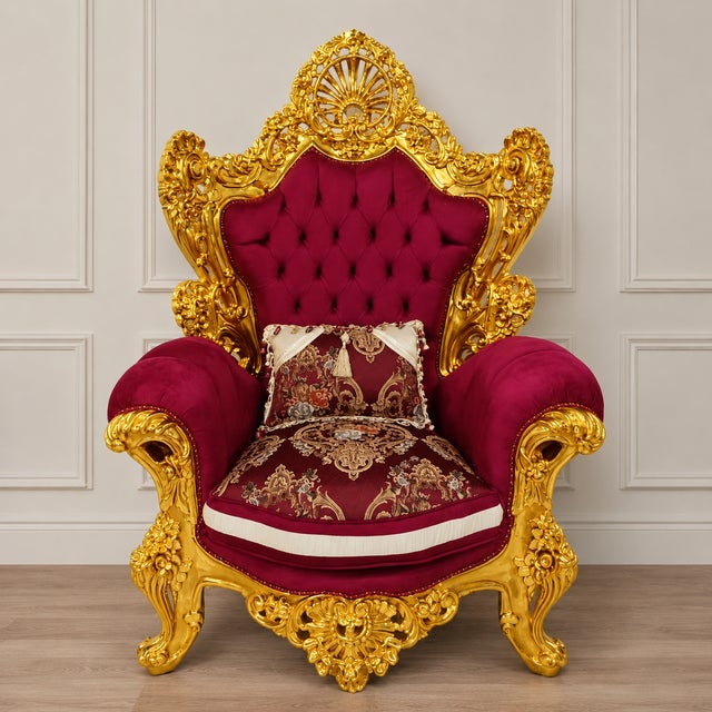 Make a dramatic statement with this regal French Baroque-inspired armchair, designed with an imposing silhouette and...