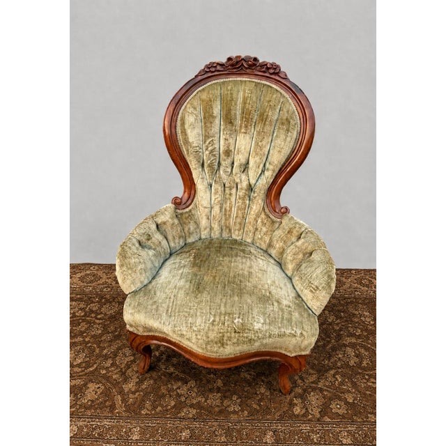 Mid 20th Century His and Hers Victorian Carved Floral Parlor Chairs - Set of 2 For Sale - Image 14 of 14