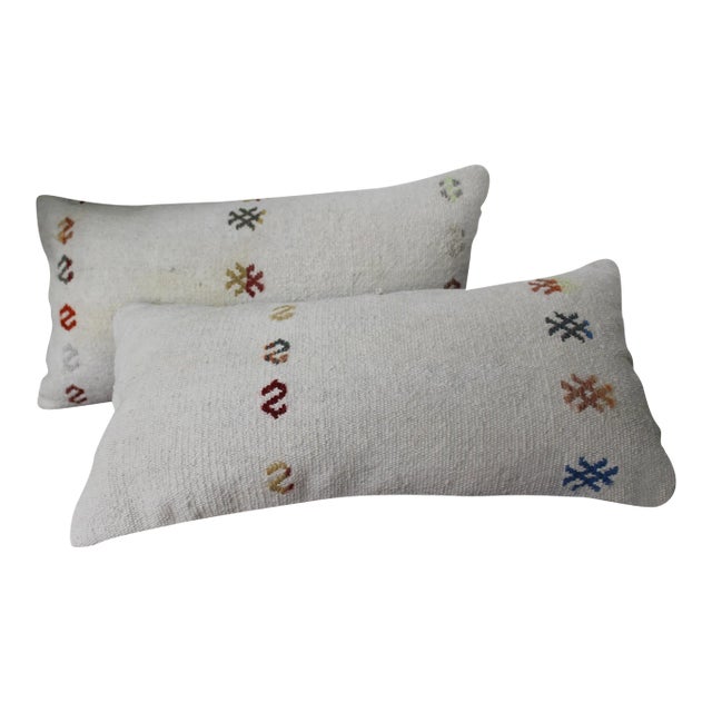 2 Turkish Kilim Decorative Pillow Covers - 12"x23.5" For Sale