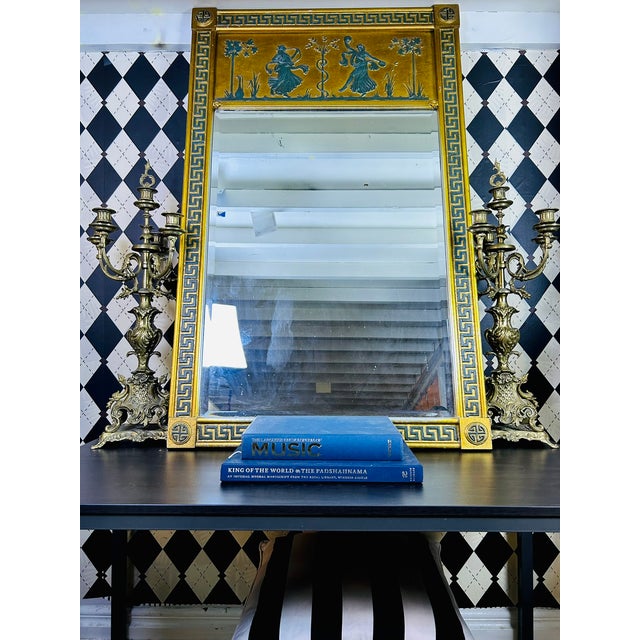 Oversized Neoclassical Greek Key Trumeau Wall Mirror With Classical Relief Frieze For Sale - Image 18 of 18