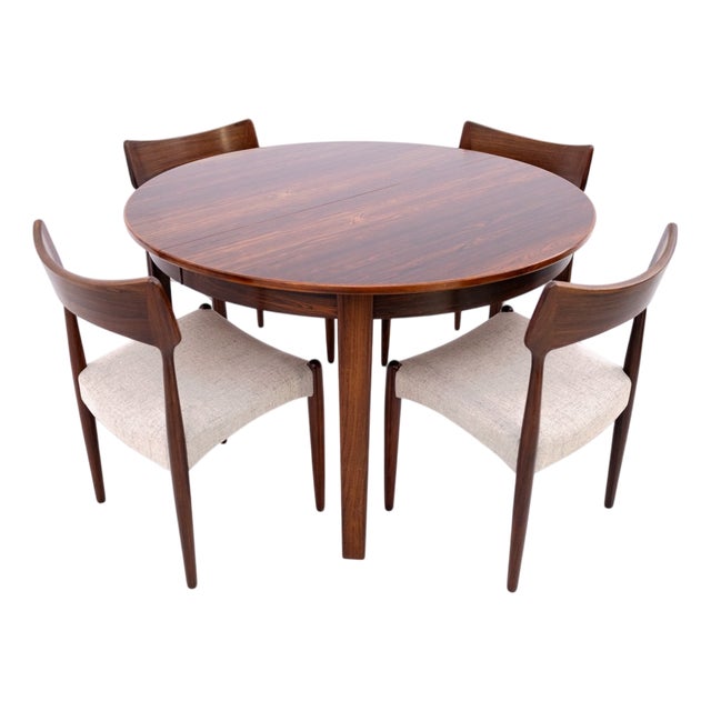 Round Table and Chairs, Denmark, 1960s, Set of 5 For Sale