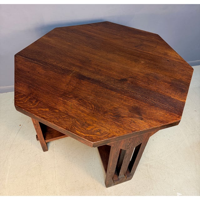 Brooks Mission Oak Octagonal Center Hall Table — Arts & Crafts Slat-Sided For Sale - Image 9 of 12