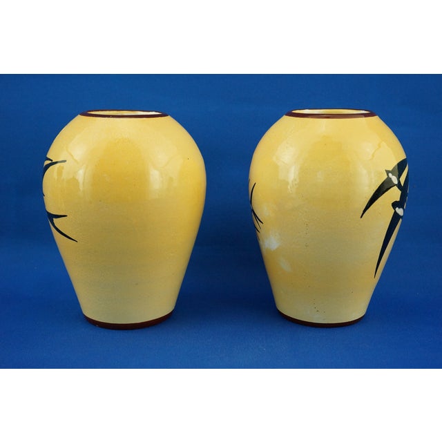 Ceramic Vintage Art Deco Ceramic Egg Vases with Swallow Decoration by M.A.A. Fama, 1930s, Set of 2 For Sale - Image 7 of 18