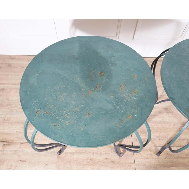 Mid 20th Century Pair of Late 19th / Early 20th-Century Lacquered Iron Round Tables For Sale - Image 5 of 11