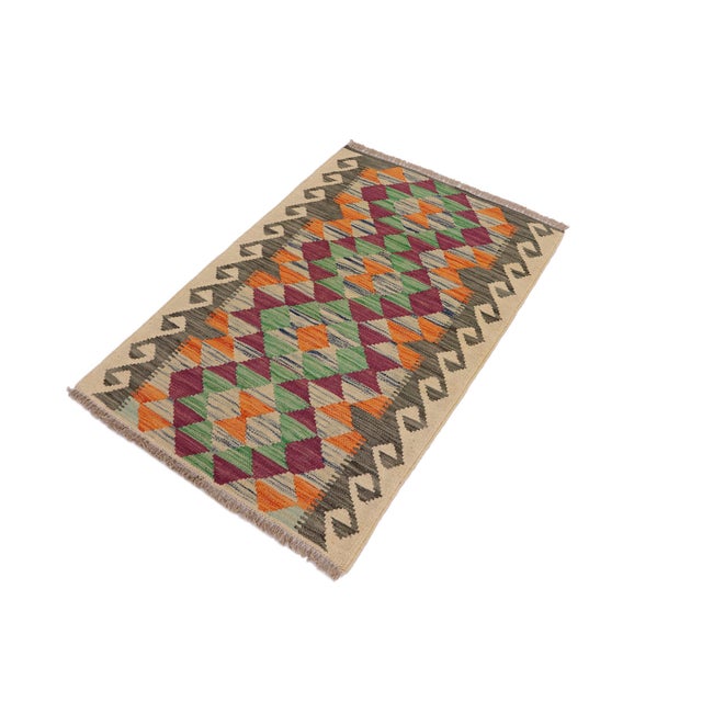 Abstract Southwestern Turkish Kilim Gray Beige Hand-Woven Wool Rug For Sale - Image 3 of 9