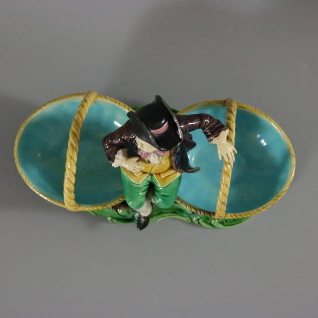 Rare Minton Majolica Figure With Baskets For Sale - Image 10 of 12